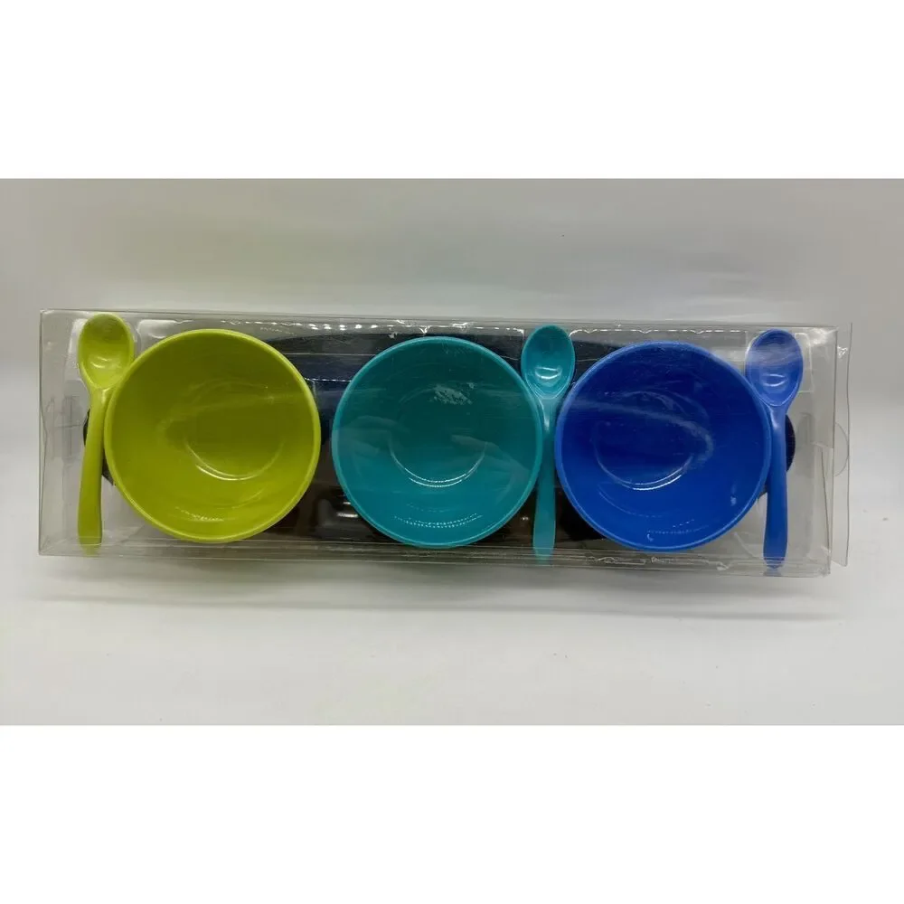 Set Of Three Acrylic Bowls‎ With Matching Spoons And Serving Tray Unbranded